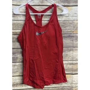 Nike Racerback Red Tankini Top Swimwear Women's Medium Black Swoosh Vacation